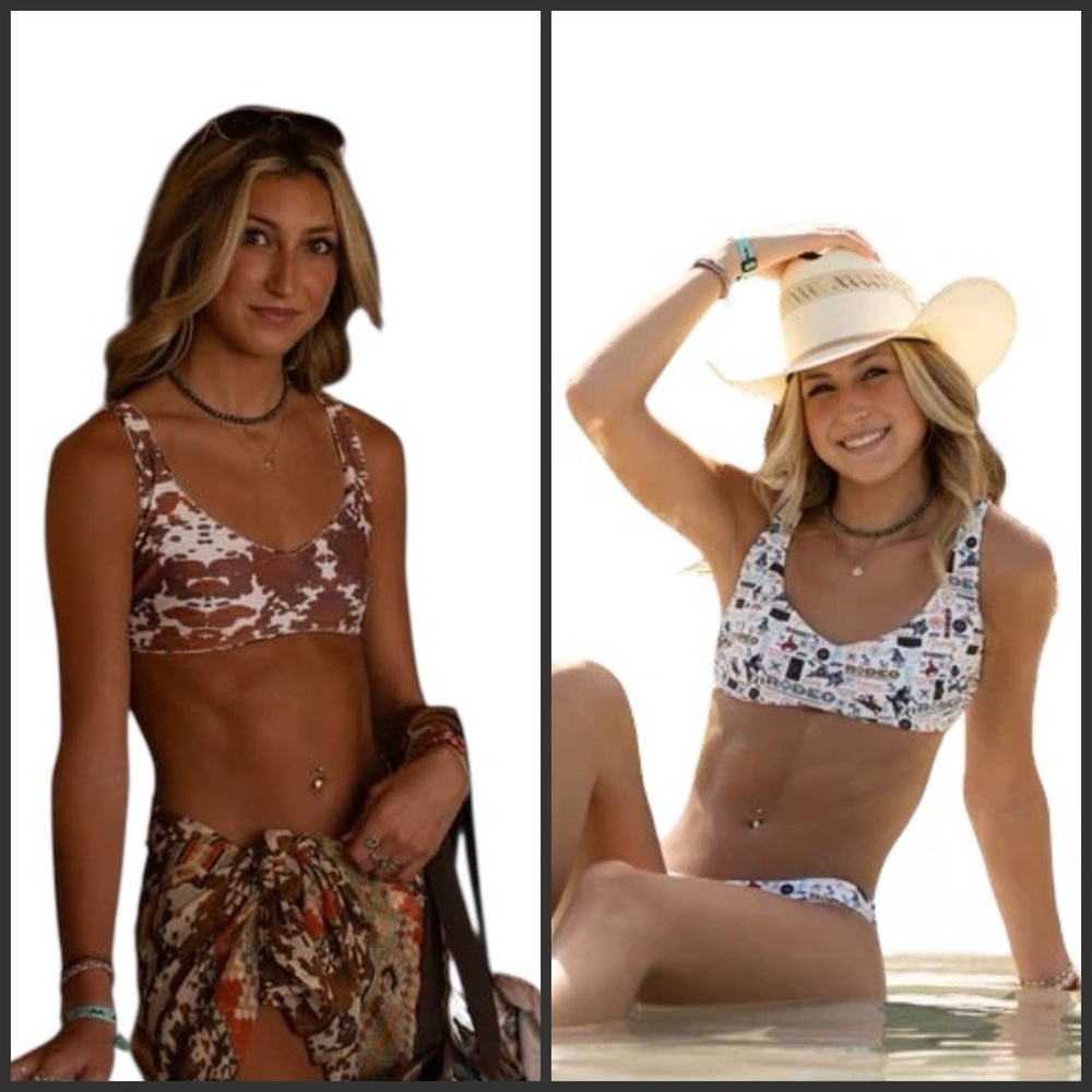 HOOEY "The Rampy" Reversible Cow Print Swim Top - Women's XL (NWOT)